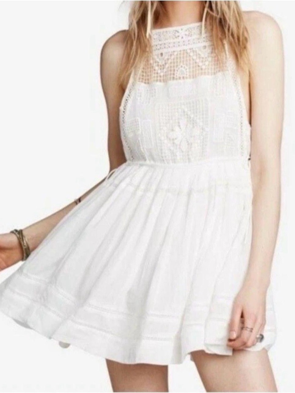 Free People White Lace Halter Mini Dress